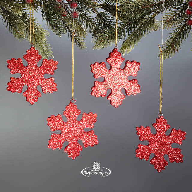 Елочная игрушка Снежинка Облако 10 см красная, 4 шт, пеноплекс МанузинЪ