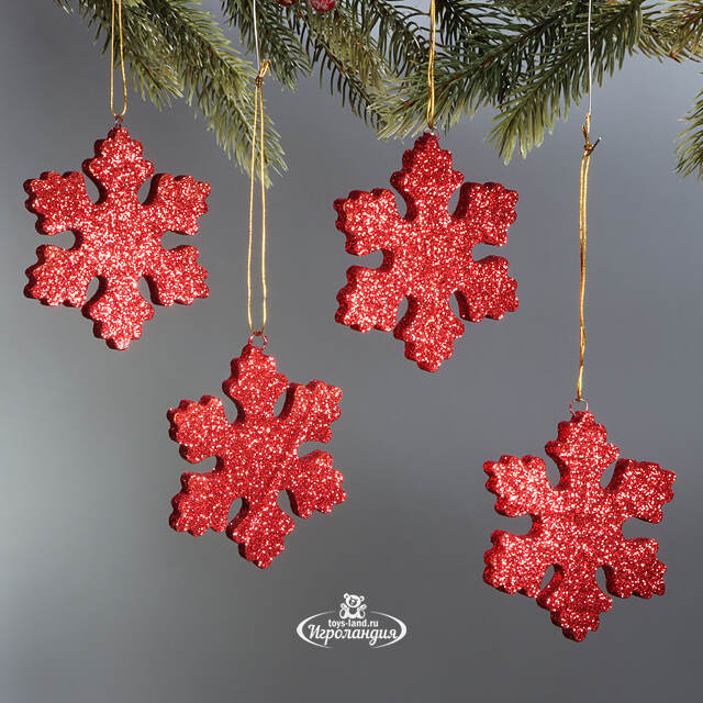 Елочная игрушка Снежинка Облако 10 см красная, 4 шт, пеноплекс МанузинЪ