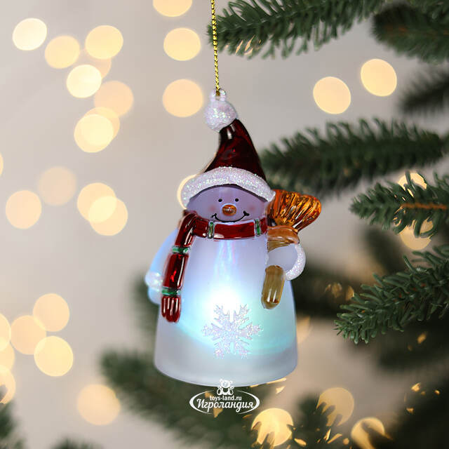 Светящаяся елочная игрушка Снеговик 10 см, на батарейке, RGB, подвеска Snowhouse