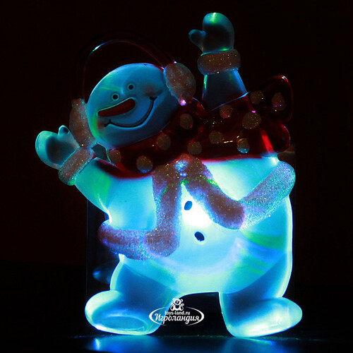 Светящееся украшение на присоске Снеговик 13 см, RGB на батарейке Snowhouse