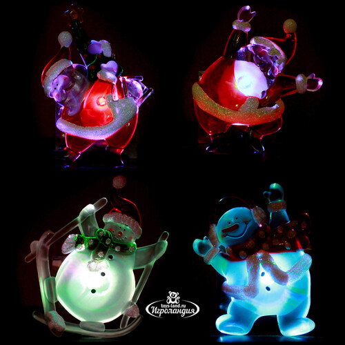 Светящееся украшение на присоске Санта с Елочкой 13 см, RGB на батарейке Snowhouse