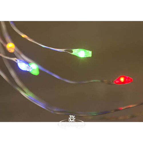 Гирлянда на елку Лучи Росы 8*0.45 м, 40 разноцветных мини LED ламп, серебряная проволока, батарейки, IP20 Koopman