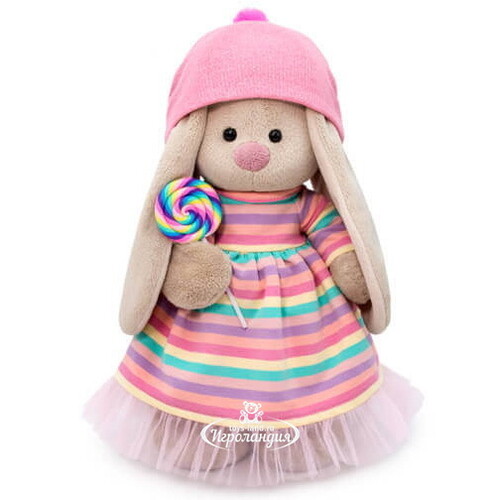 Мягкая игрушка Зайка Ми в полосатом платье с леденцом 32 см коллекция Город Budi Basa