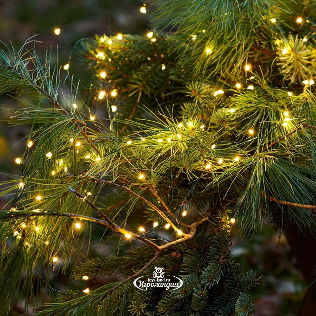 Гирлянда на елку 210 см Лучи Росы, 16 нитей, 672 теплых белых MINILED ламп, зеленая проволока, IP44 Kaemingk