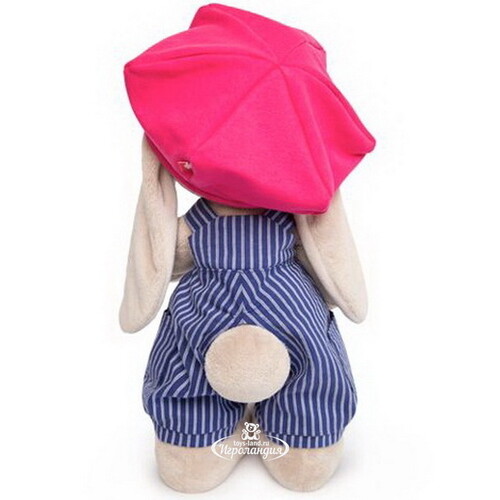 Мягкая игрушка Зайка Ми в синем комбинезоне в полоску и с малиновой кепкой 32 см коллекция Город Budi Basa