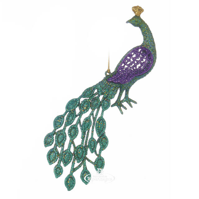 Елочная игрушка Павлин Красавец с Распушенным Хвостом 12 см зеленый, подвеска Kurts Adler