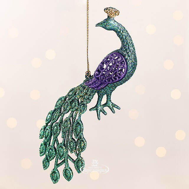Елочная игрушка Павлин Красавец с Распушенным Хвостом 12 см зеленый, подвеска Kurts Adler