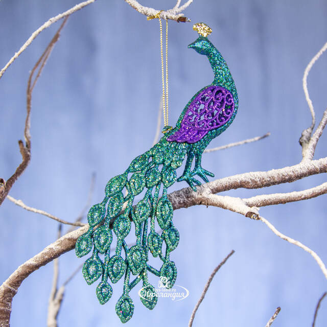 Елочная игрушка Павлин Красавец с Распушенным Хвостом 12 см зеленый, подвеска Kurts Adler