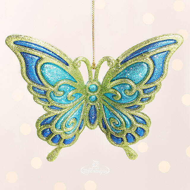 Елочная игрушка Бабочка Пелеида 12 см зеленая, подвеска Kurts Adler