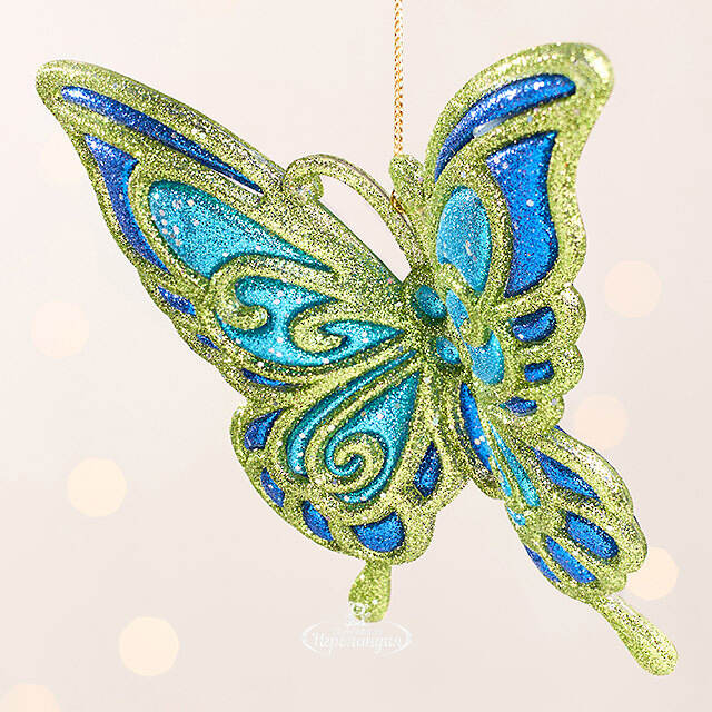 Елочная игрушка Бабочка Пелеида 12 см зеленая, подвеска Kurts Adler