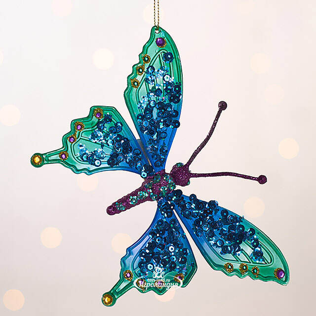 Елочная игрушка Бабочка Морфо 15 см изумрудная с синим, клипса Kurts Adler