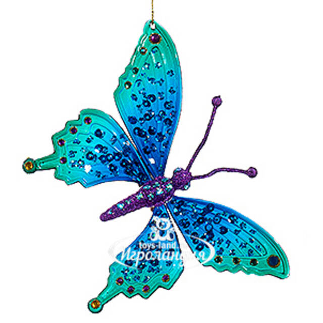 Елочная игрушка Бабочка Морфо 15 см изумрудная с синим, клипса Kurts Adler