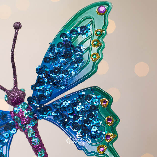 Елочная игрушка Бабочка Морфо 15 см изумрудная с синим, клипса Kurts Adler