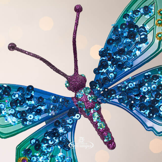 Елочная игрушка Бабочка Морфо 15 см изумрудная с синим, клипса Kurts Adler