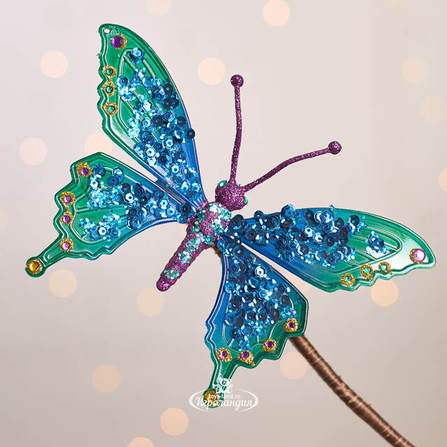 Елочная игрушка Бабочка Морфо 15 см изумрудная с синим, клипса Kurts Adler