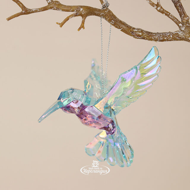 Елочная игрушка Радужная Птичка Колибри 9 см аквамариновая, подвеска Kurts Adler (Куртс Адлер)