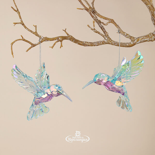 Елочная игрушка Радужная Птичка Колибри 9 см аквамариновая, подвеска Kurts Adler (Куртс Адлер)