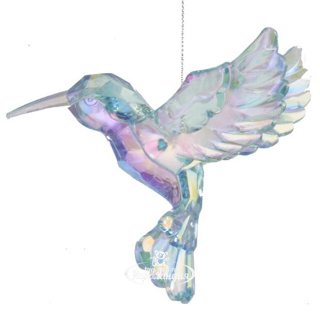 Елочная игрушка Радужная Птичка Колибри 9 см аквамариновая, подвеска Kurts Adler (Куртс Адлер)