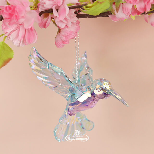 Елочная игрушка Радужная Птичка Колибри 9 см аквамариновая, подвеска Kurts Adler (Куртс Адлер)