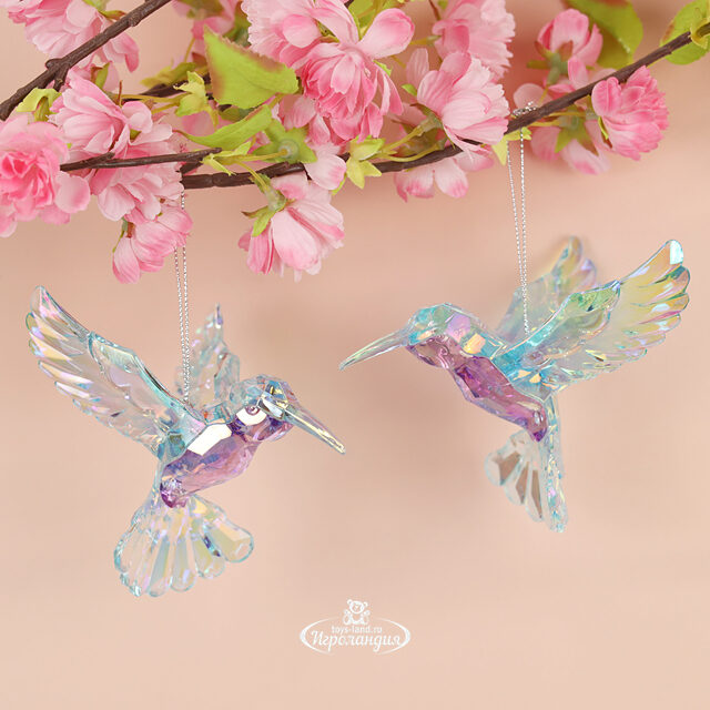 Елочная игрушка Радужная Птичка Колибри 9 см аквамариновая, подвеска Kurts Adler (Куртс Адлер)