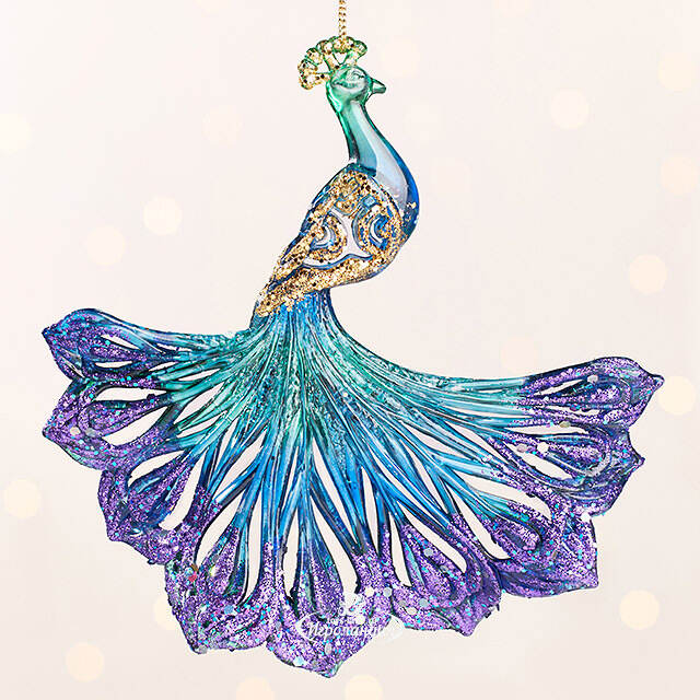 Елочная игрушка Грациозный Павлин 15 см зеленый, подвеска Kurts Adler