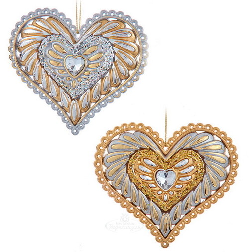 Елочная игрушка Smooth Ombre: Сердце 9 см серебряное, подвеска Kurts Adler
