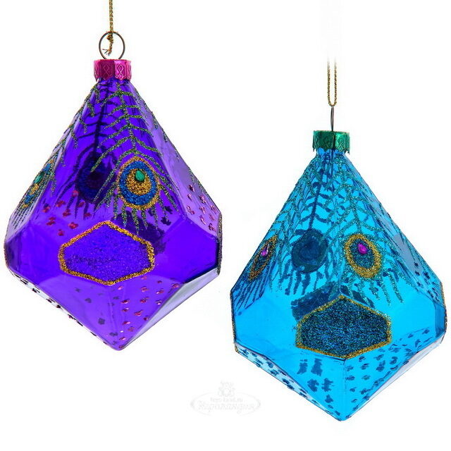 Стеклянная елочная игрушка Purple Metric - Anima Pavone 11 см, подвеска Kurts Adler