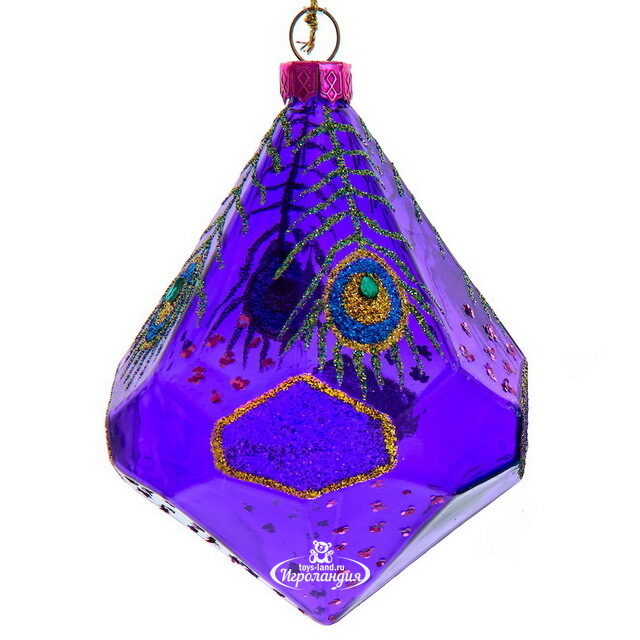 Стеклянная елочная игрушка Purple Metric - Anima Pavone 11 см, подвеска Kurts Adler