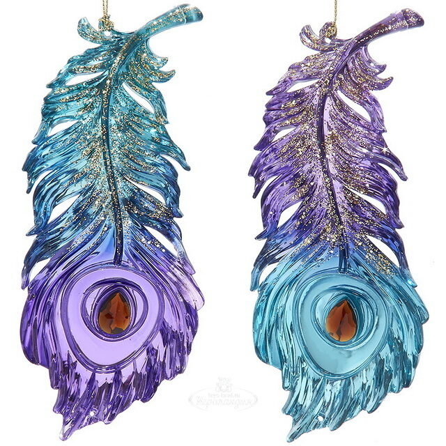 Набор елочных игрушек Peacock Color - Перышко Павлина 18 см, 2 шт, подвеска Kurts Adler