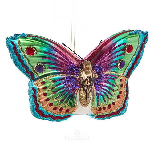 Стеклянная елочная игрушка Бабочка Papilio Pink 13 см, подвеска Kurts Adler