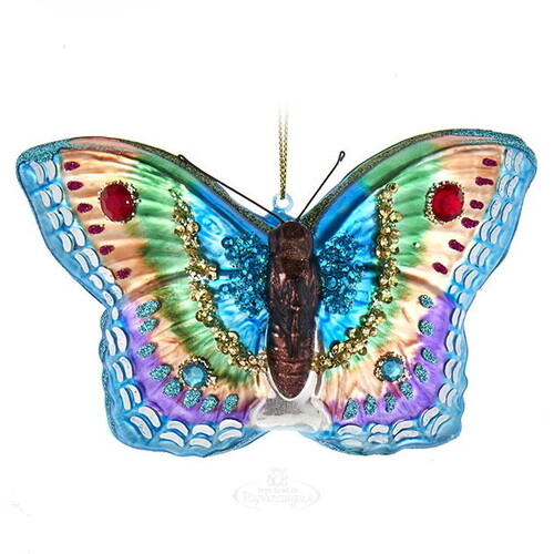 Стеклянная елочная игрушка Бабочка Papilio Blue 13 см, подвеска Kurts Adler