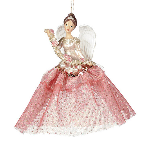 Елочная игрушка Ангел Алава в розовом платье 16 см, подвеска Goodwill