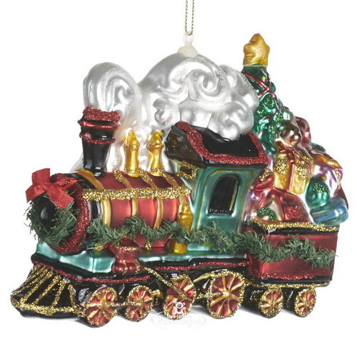 Стеклянная елочная игрушка Поезд с подарками 17 см, подвеска Goodwill