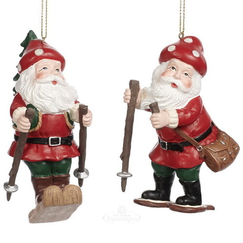 Елочная игрушка Добрый Санта в грибной шапочке 11 см, подвеска Goodwill