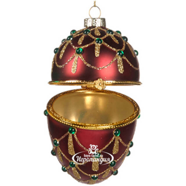 Стеклянная елочная игрушка Яйцо Тистольф 11 см рубиновая, подвеска Goodwill