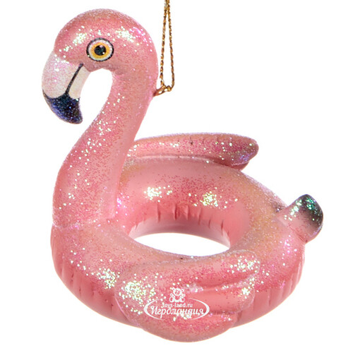 Ёлочная игрушка Круг для плавания - Розовый Фламинго 9 см, подвеска Goodwill