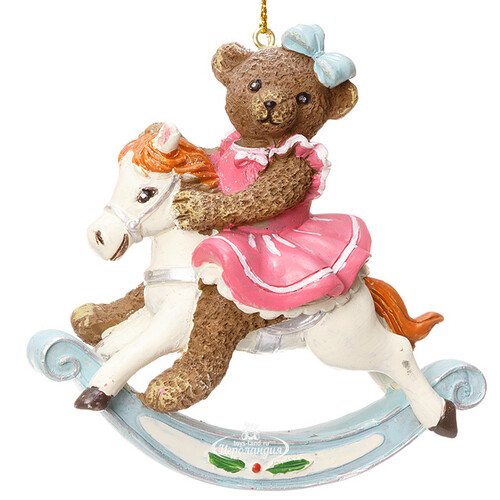Елочное украшение Игрушечный Мишка на Лошадке в Розово-Голубой Гамме 10 см, подвеска Goodwill