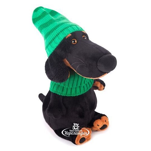 Мягкая игрушка Собака Ваксон в зеленой шапке и шарфе 25 см Budi Basa