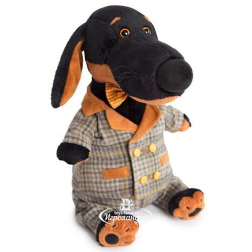 Мягкая игрушка Собака Ваксон в сером костюме в клетку 25 см Budi Basa
