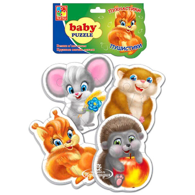 Набор мягких пазлов Пушистики, 4 шт, 3-5 элементов Vladi Toys