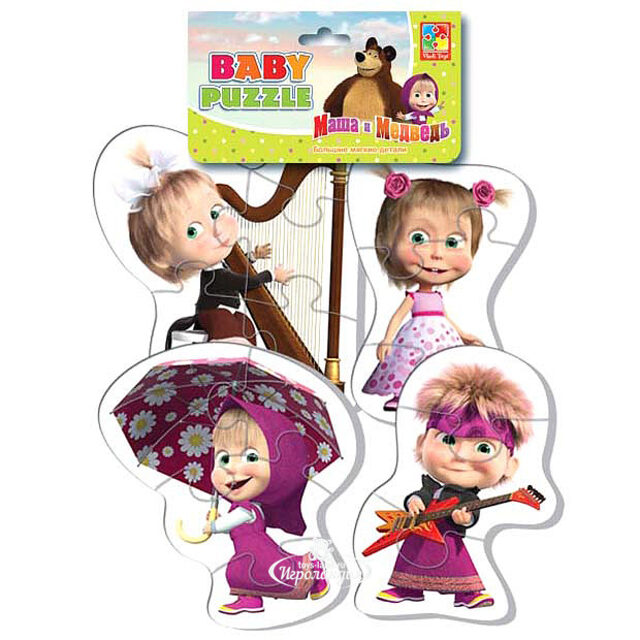 Набор мягких пазлов Маша и Медведь, 4 шт, 3-5 элементов Vladi Toys (Влади Тойс)