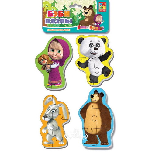 Мягкие пазлы для малышей Маша и Медведь: Панда и заяц 4 шт, 3-5 элементов Vladi Toys
