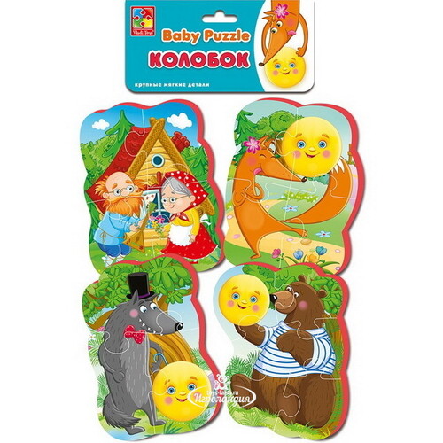 Мягкие пазлы для малышей Сказки - Колобок, 4 шт, 3-5 элементов Vladi Toys