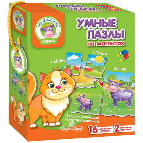 Набор мягких магнитных пазлов для малышей Умные пазлы - Ферма, 2*8 эл Vladi Toys