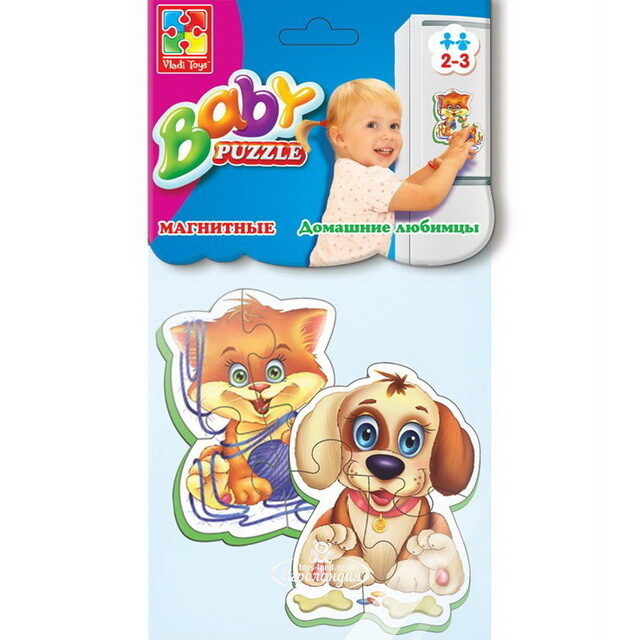 Мягкие магнитные пазлы Домашние любимцы, 2 шт, 3-4 элемента Vladi Toys (Влади Тойс)