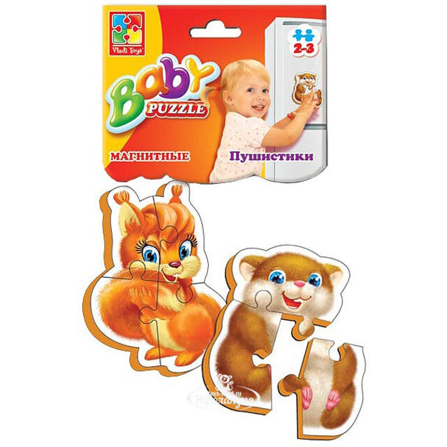 Мягкие магнитные пазлы Пушистики, 2 шт, 3-4 элемента Vladi Toys