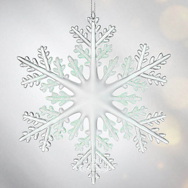Елочная игрушка Снежинка - Ледяные узоры 15 см, серебристо-зелёная, подвеска Kurts Adler