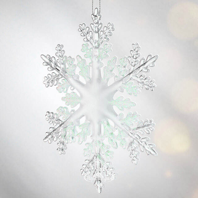 Елочная игрушка Снежинка - Ледяные узоры 15 см, серебристо-зелёная, подвеска Kurts Adler