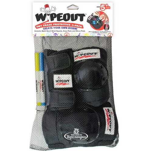 Защита для роликов и самоката Wipeout Black 3 в 1 с фломастерами, 4-12 лет Wipeout