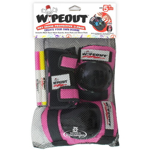 Защита для роликов и самоката Wipeout Pink 3 в 1 с фломастерами, 4-12 лет Wipeout
